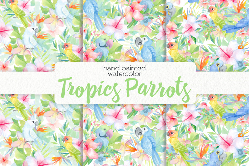 watercolor-tropical-birds-digital-paper