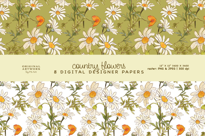 watercolor-country-flowers-seamless-pattern-set