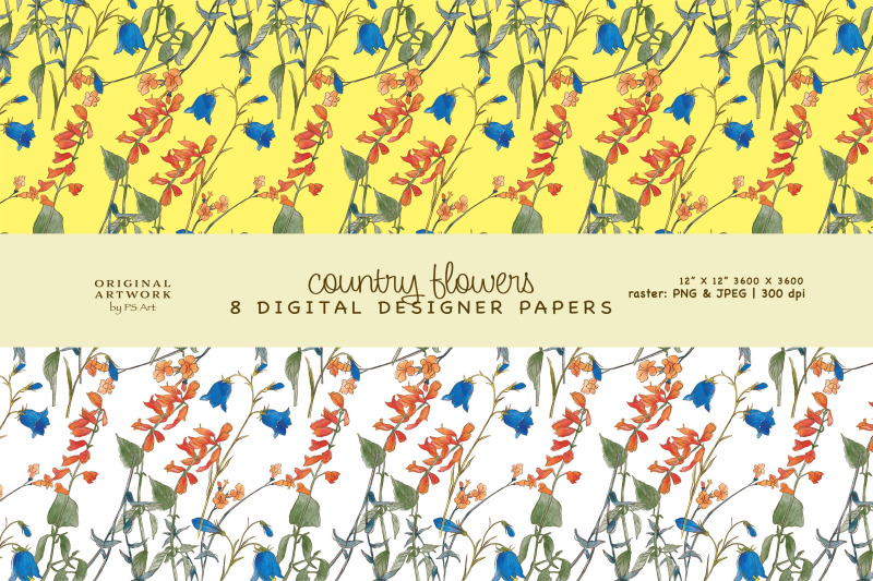 watercolor-country-flowers-seamless-pattern-set