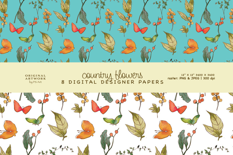 watercolor-country-flowers-seamless-pattern-set