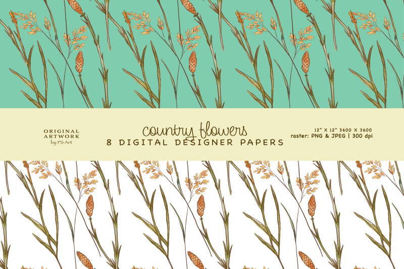 watercolor-country-flowers-seamless-pattern-set