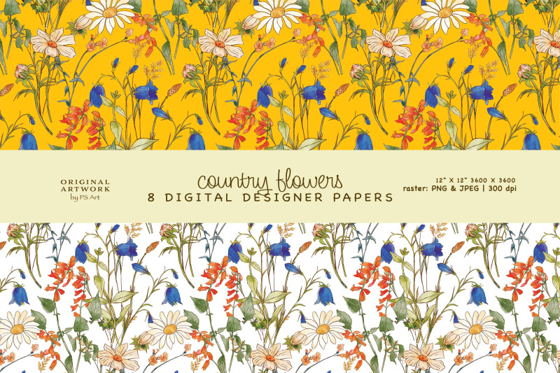 watercolor-country-flowers-seamless-pattern-set