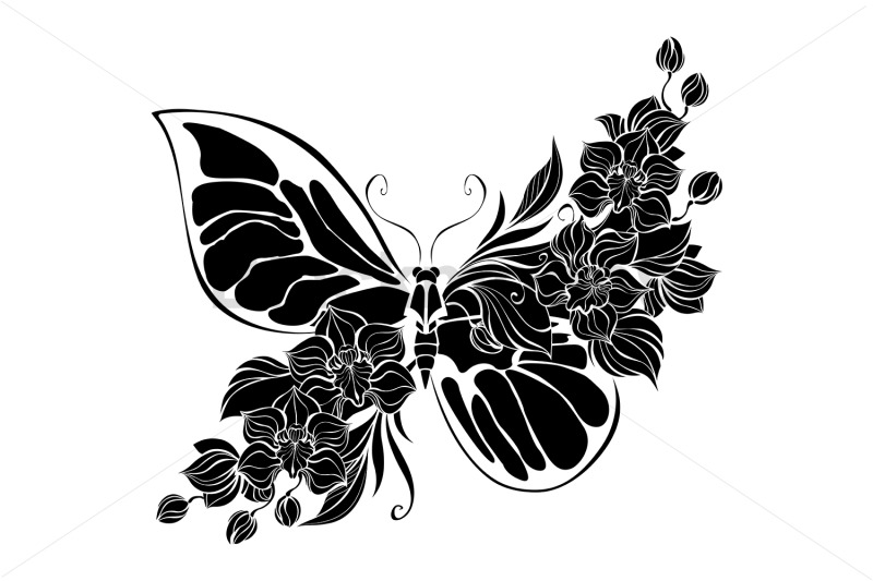 flower-butterfly-with-silhouette-orchid