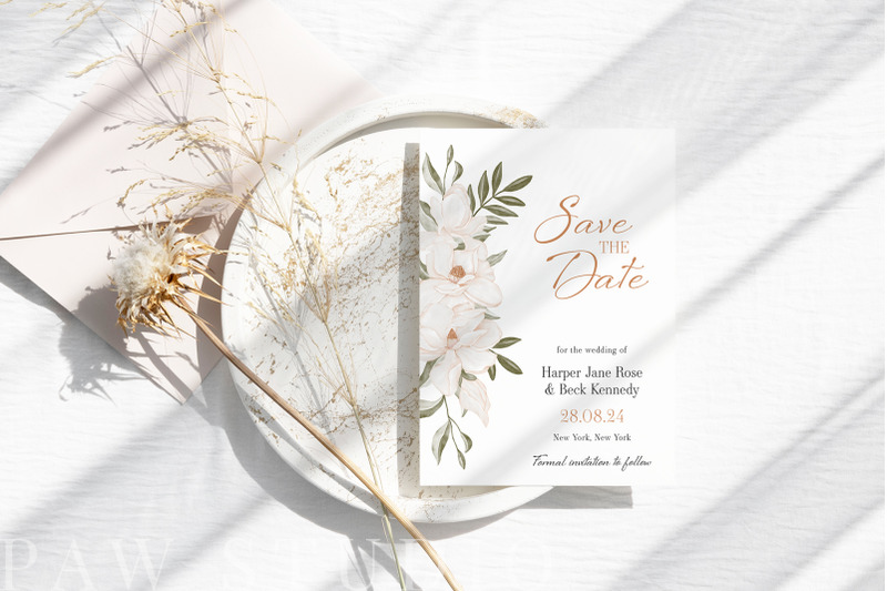 save-the-date-card-wedding-magnolia-template-editable-invitation-card