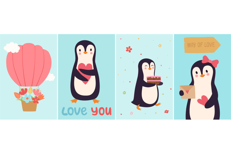 penguin-cards-cute-cartoon-penguins-in-love-birthday-celebration-ban