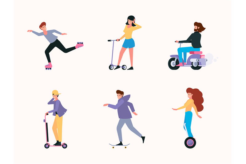 riding-characters-urban-transport-people-electric-bike-scooter-electr