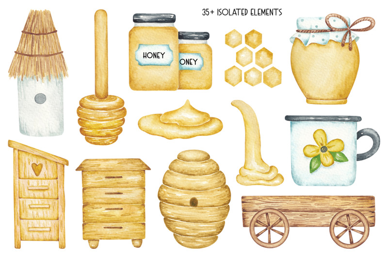 watercolor-clipart-quot-bees-and-honey-quot