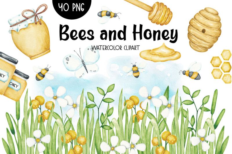 watercolor-clipart-quot-bees-and-honey-quot