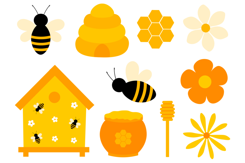 bees-clipart-bees-honey-bundle-svg-bees-flowers-graphic