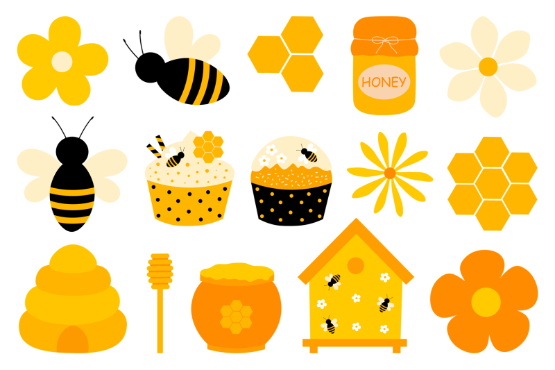 bees-clipart-bees-honey-bundle-svg-bees-flowers-graphic