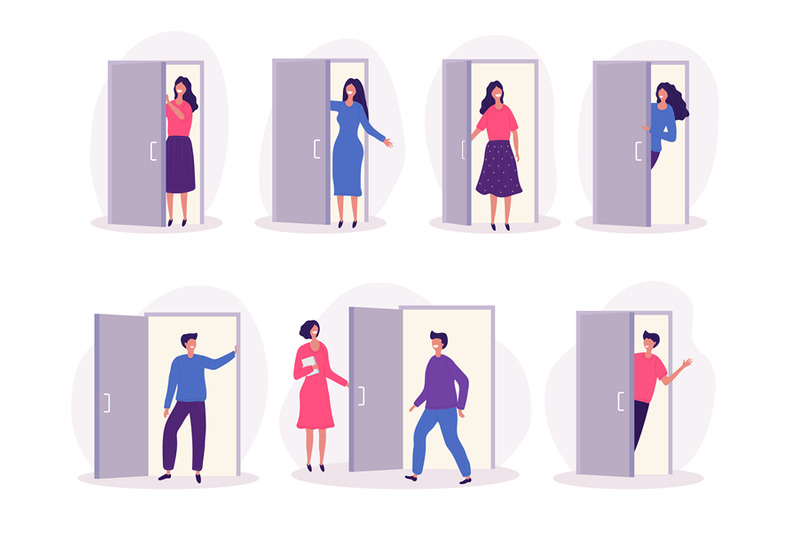 person-opening-door-office-workers-standing-and-holding-exit-wooden-d