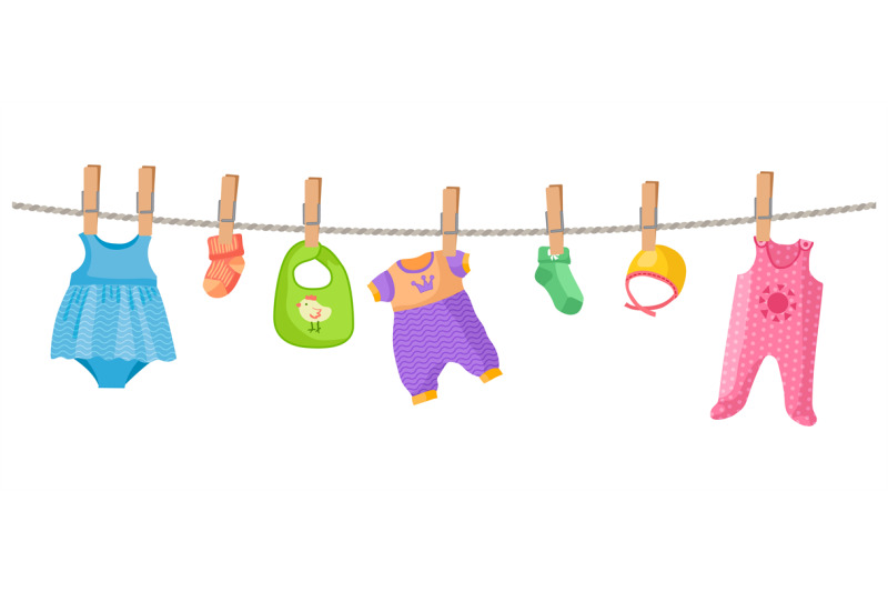 baby-clothes-on-rope-cute-children-dress-and-socks-isolated-childish