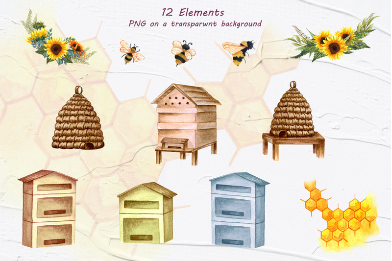 beehive-watercolor-clipart