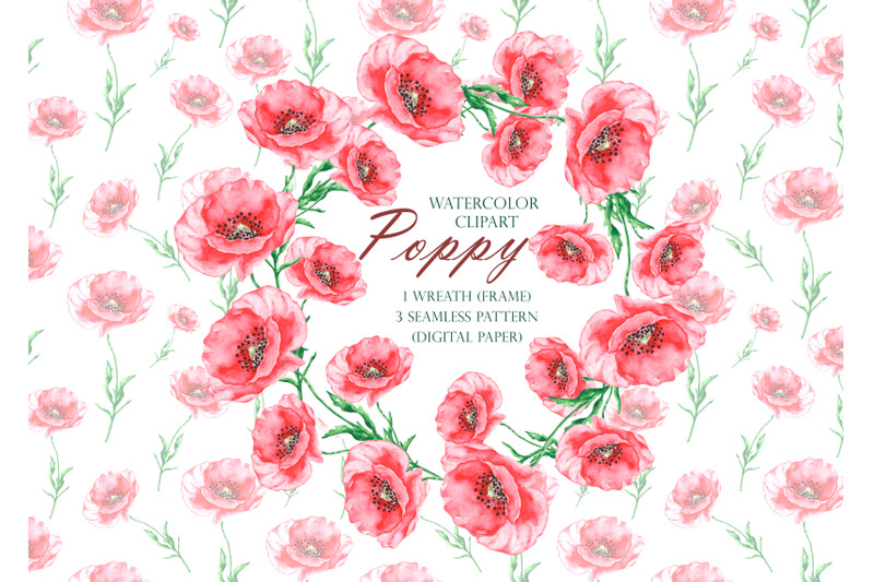 poppy-watercolor-clipart-poppy-seamless-pattern-poppy-wreath