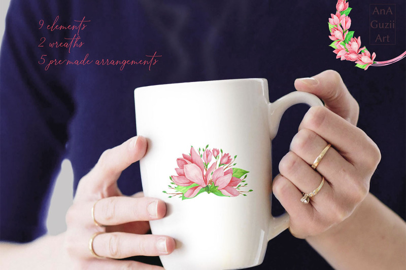 watercolor-pink-magnolias-clipart-flower-bouquets-clip-art