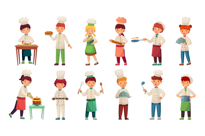 cartoon-children-cooks-boy-and-girl-in-white-suit-and-hat