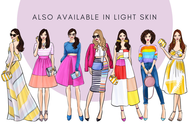 girls-in-brights-2-dark-skin-watercolor-fashion-clipart