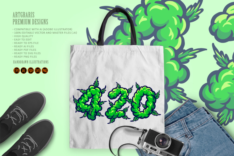 420-words-lettering-with-weed-smoke-ornate