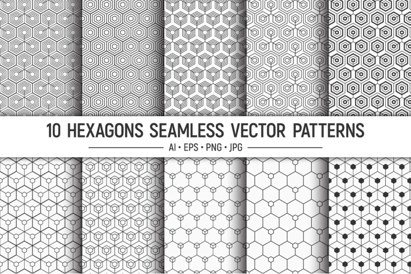 hexagons-digital-paper-10-seamless-vector-patterns