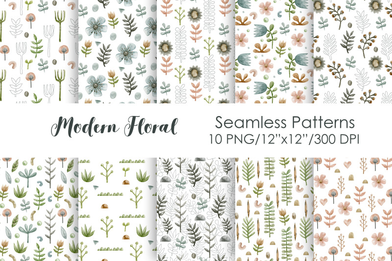 watercolor-modern-floral-seamless-patterns