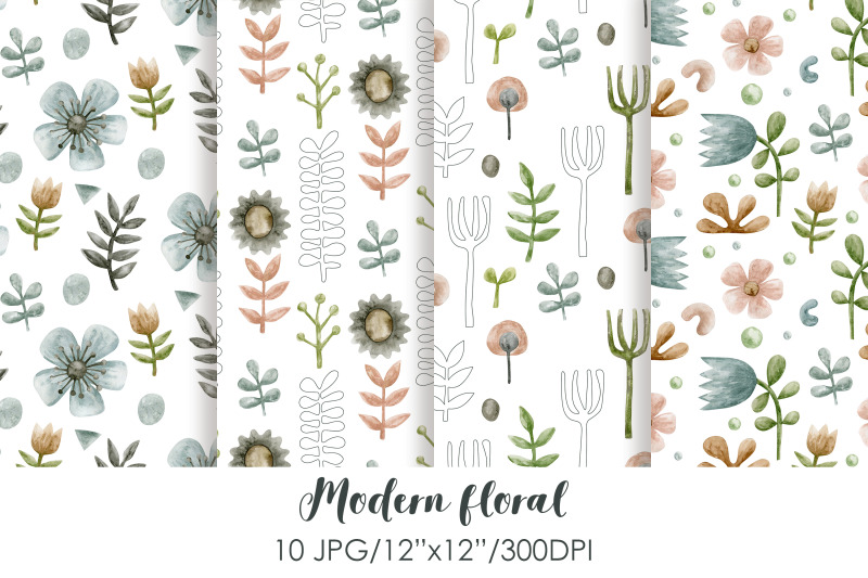 watercolor-modern-floral-seamless-patterns