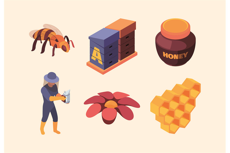 apiary-isometric-honey-farm-and-accessories-flowers-bees-keeping-cust