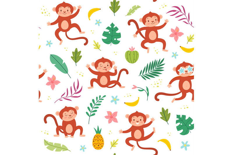 cute-monkeys-seamless-pattern-tropical-leaves-and-fruits-banana-and