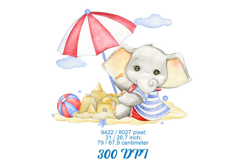 salon-baby-sailor-watercolor-animal-clipart-playing-on-the-beach-su