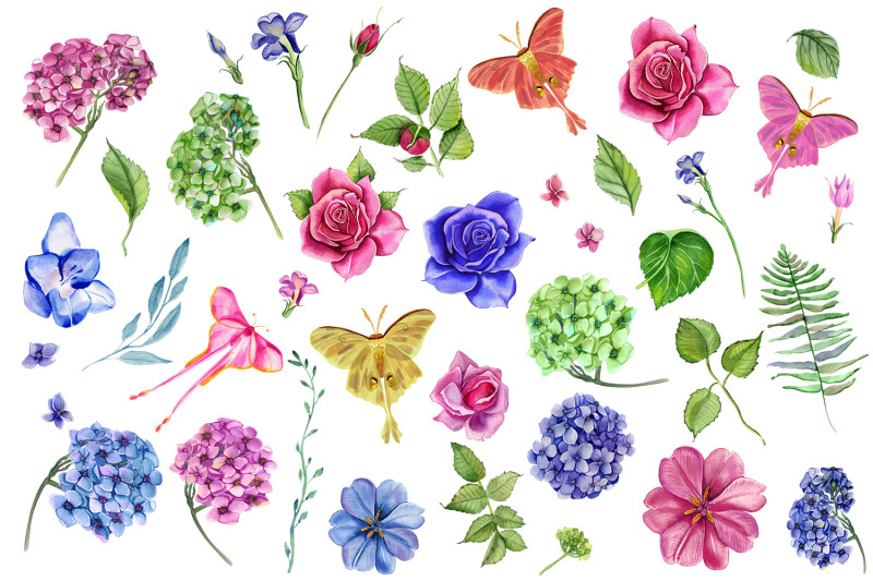 watercolor-garden-flowers-hydrangea-roses-tulips