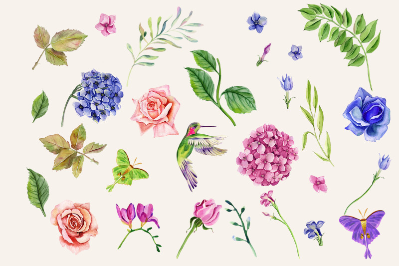 watercolor-garden-flowers-hydrangea-roses-tulips