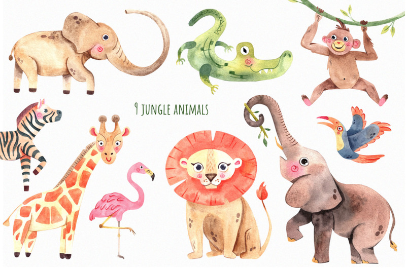 watercolor-jungle-safari-animals-collection-png-elements