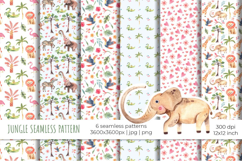 watercolor-jungle-animals-seamless-pattern-collection