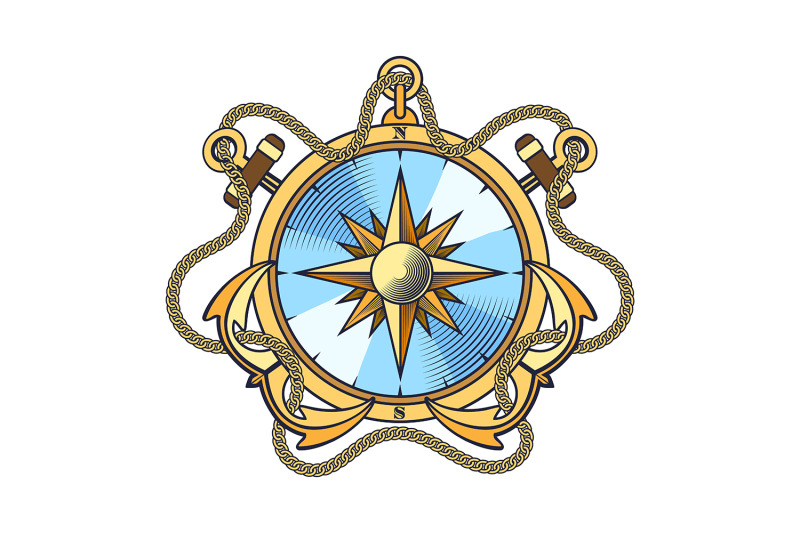 nautical-compass-and-anchors-with-chains-emblem