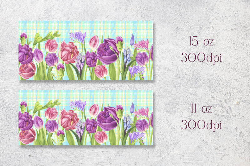 tulips-mug-wraps-checkered-plaid-mug-sublimation-design-png