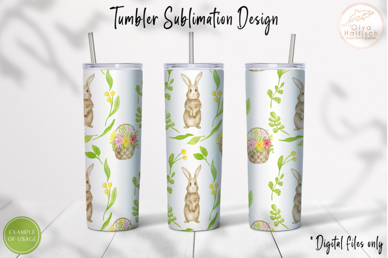 watercolor-rabbit-tumbler-sublimation-bunny-skinny-tumbler-wrap-png