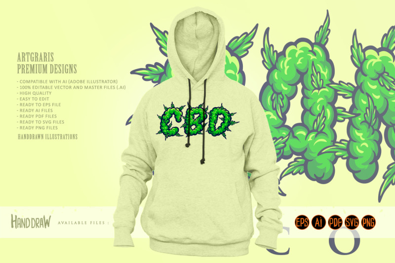 cannabidiol-word-lettering-with-weed-smoke-ilustrations