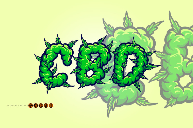 cannabidiol-word-lettering-with-weed-smoke-ilustrations