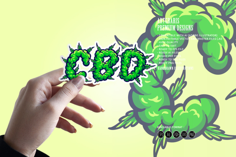 cannabidiol-word-lettering-with-weed-smoke-ilustrations