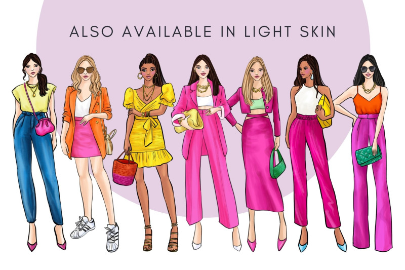 girls-in-brights-3-dark-skin-watercolor-fashion-clipart