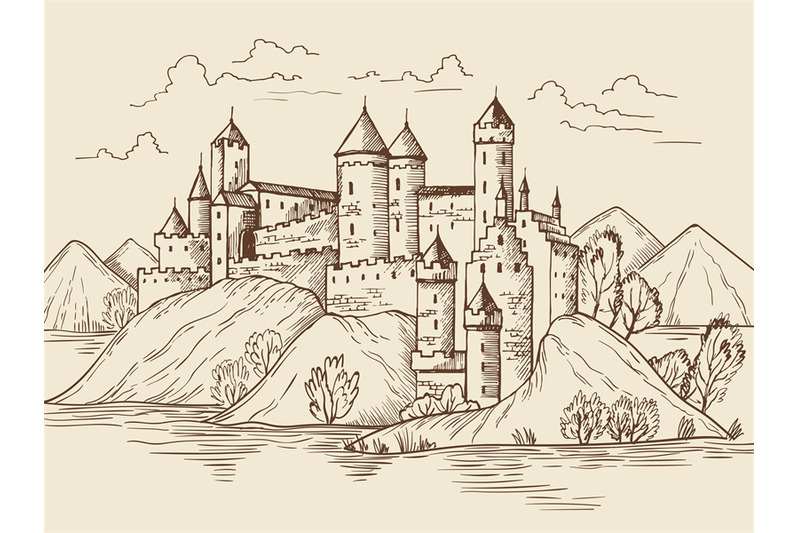 medieval-background-fantasy-historical-buildings-with-fortress-towers