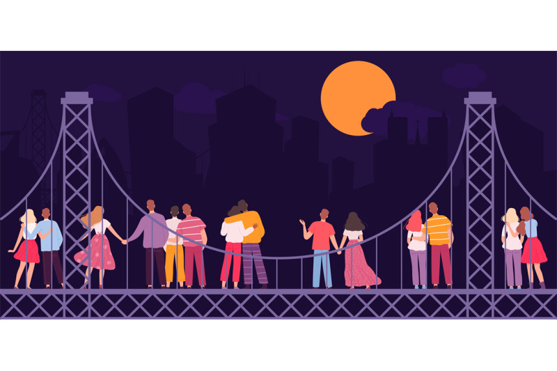 people-look-at-full-moon-couples-stand-on-bridge-at-night-evening-ci