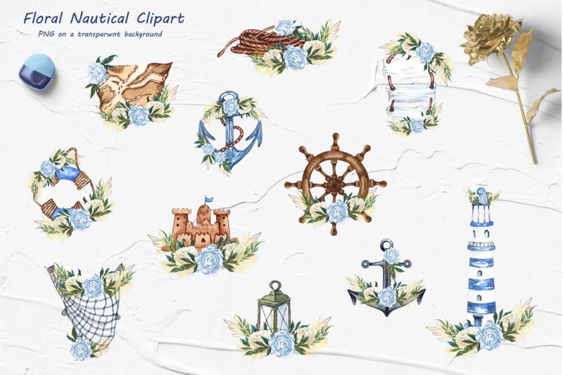 floral-nautical-watercolor-clipart