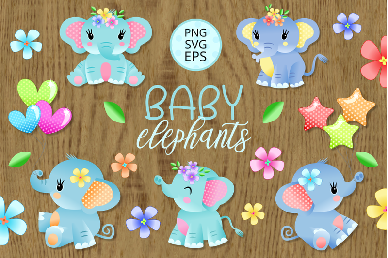 baby-elephants-vector-baby-shower-clipart-set