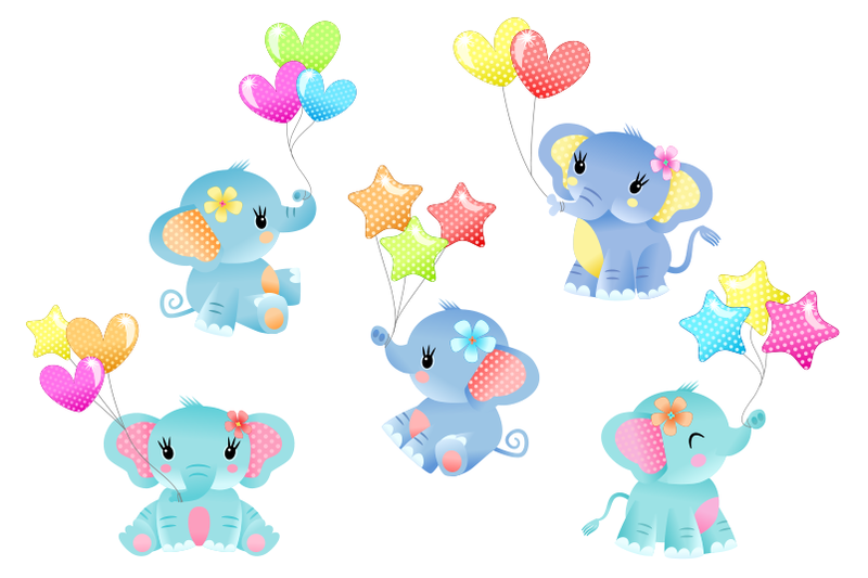 baby-elephants-vector-baby-shower-clipart-set