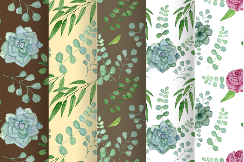 watercolor-eucalyptus-seamless-patterns