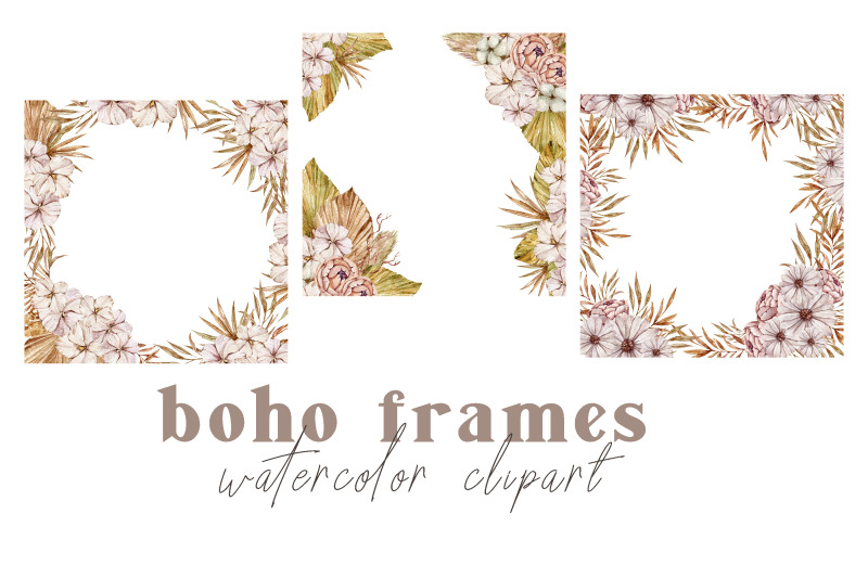 watercolor-boho-floral-frames-clipart-3-png-files