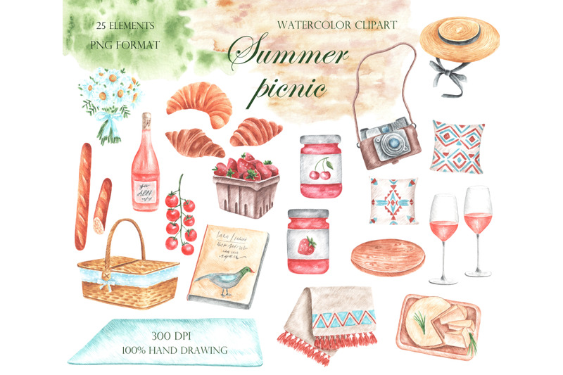 picnic-watercolor-clipart-summer-picnic-clipart-luxury-summer-rest