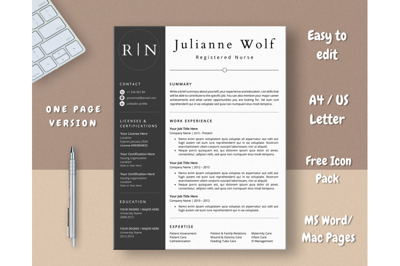 nurse-resume-template-rn-cv-template-for-word-and-pages