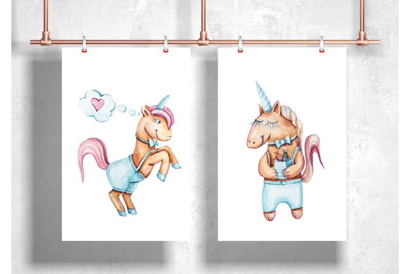 watercolor-cute-unicorn-clipart-set-10-png-files