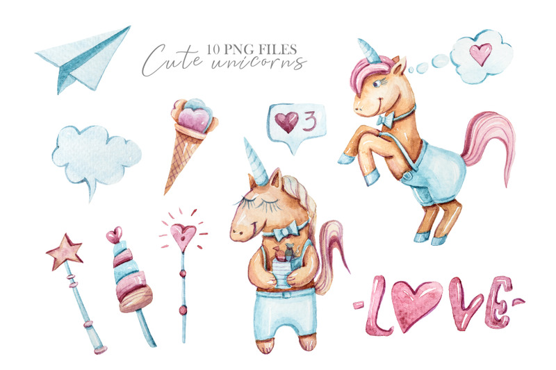 watercolor-cute-unicorn-clipart-set-10-png-files